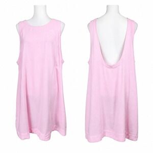UEU Linen Blend Tank Dress Womens XL Pink Pockets Scoop Back Casual Beach Resort